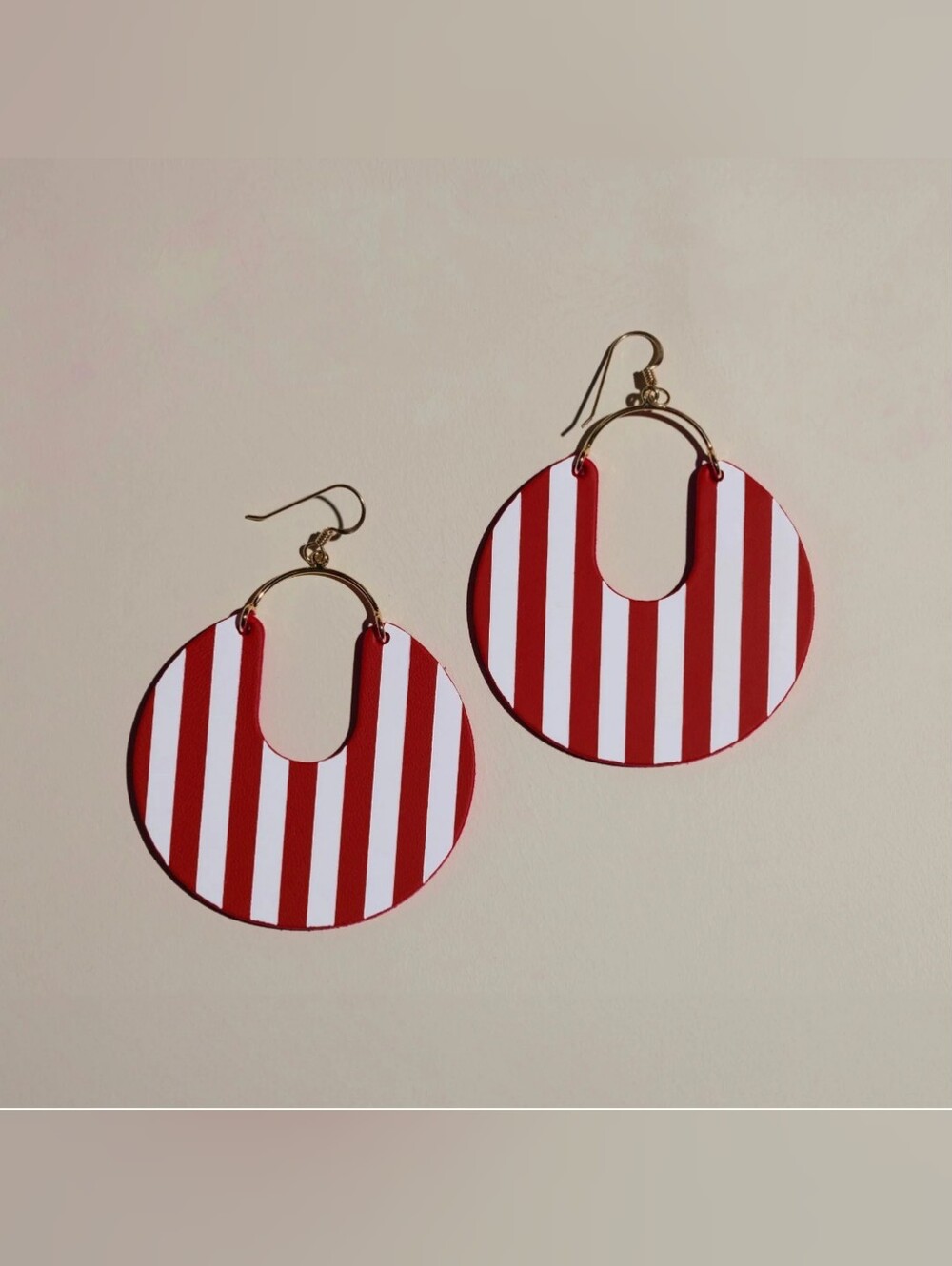 NEW Nickel & Suede Red and White Striped Drop Earrings